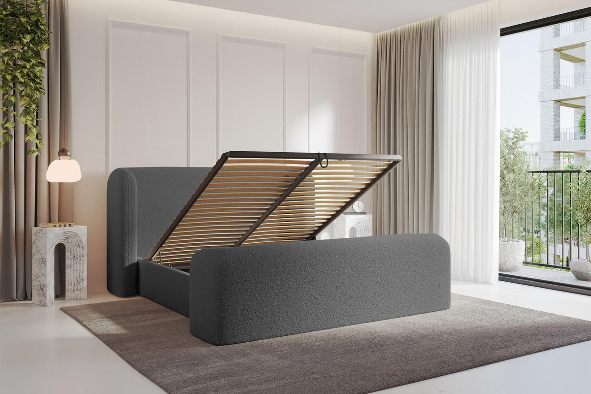 POLSTERBETT mit Bettkasten, Fußteil und Lattenrost, Boxbett ohne Matratze - ESTI-Z 160x200 Grau - Schieferfarben, Holzwerkstoff/Textil (160/200cm) - ALTDECOR