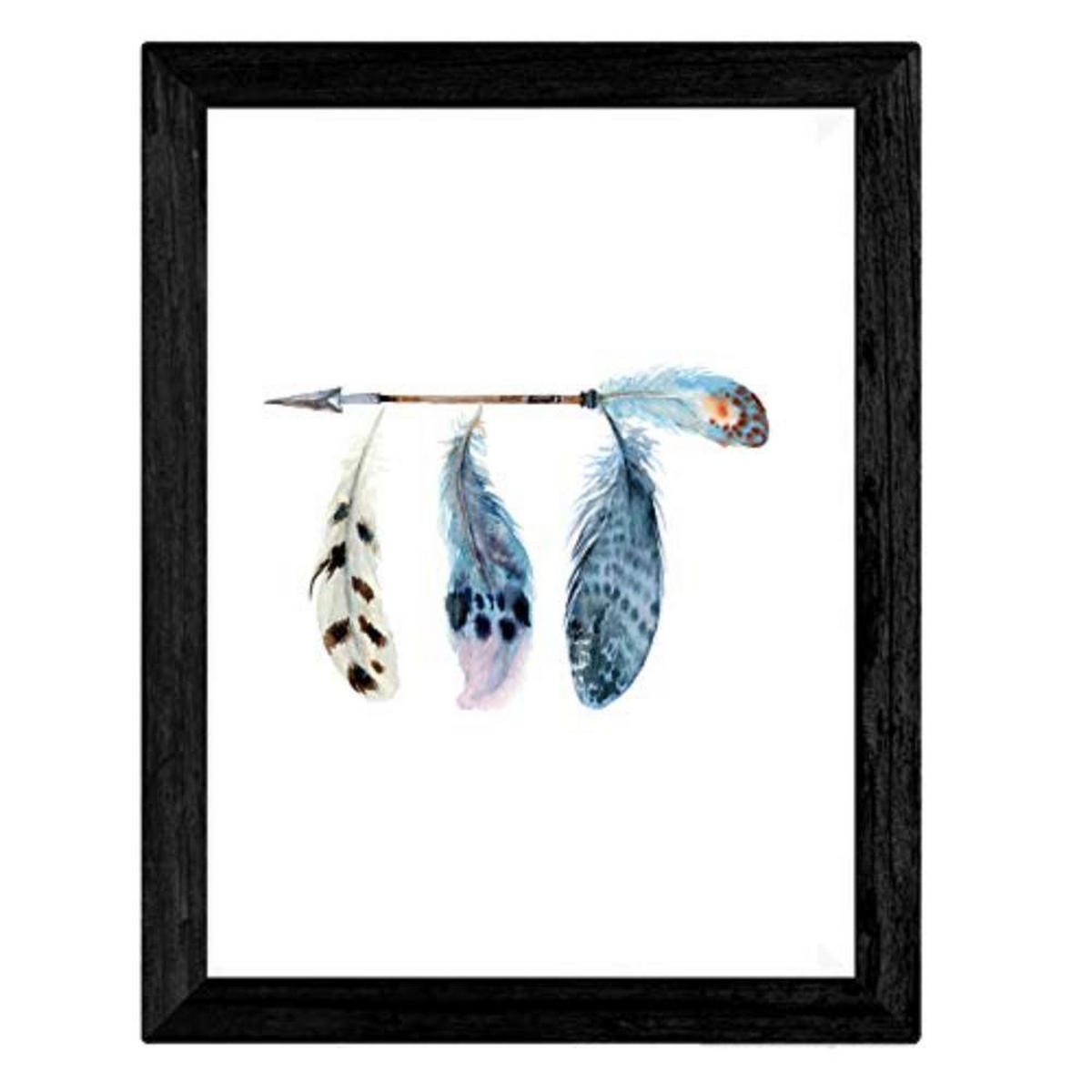 POSTER Set mit 4 bunte Federn und Blumen A4 Schwarzer Rahmen - Schwarz, Papier (29.7/3cm) - Nacnic