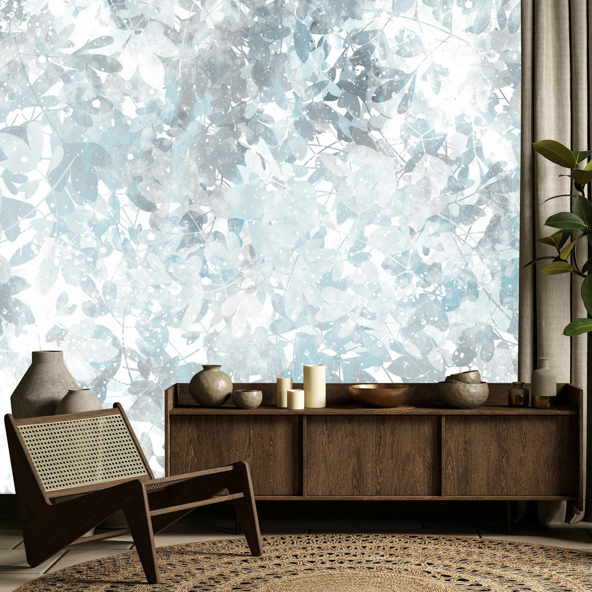 FOTOTAPETE für Wohnzimmer Blätter Abstraktion 200x140 - Blau/Weiß, Papier (200/140cm) - Muralo