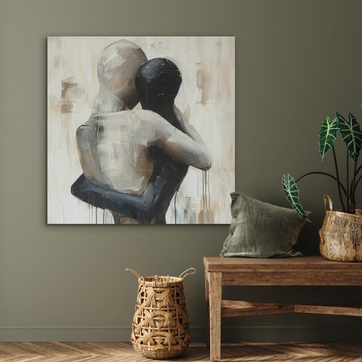 AKUSTIKPANEEL Abstrakt - Liebe - Schwarz und weiß - Modern 90x90 cm - Schwarz, Textil (90/0.9/90cm) - MuchoWow