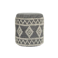 SITZHOCKER RHONE, Stoff, mit Textilbezug, mit Rautenstruktur, Creme-Schwarz, Ø 40 x 45 cm - Beige/Grau, Textil (40/45/40cm) - KADIMA DESIGN