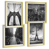 BILDER SET 4er Set - 50x50 cm & 40x60 cm Goldrahmen - Monochromatische Brückentürme - Goldfarben, Kunststoff (50/50cm) - TULUP