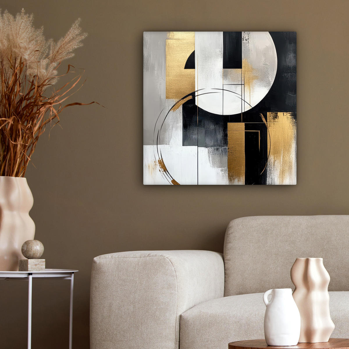 LEINWANDBILD - Abstrakt - Gold - Silber - Formen - Ästhetik - 50x50 - Room Decor - Multicolor, Textil (50/50cm) - MuchoWow