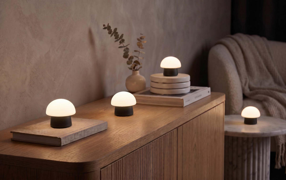 LED-PILZLEUCHTE Mushroom Lounge Lights 6 cm 4er-Set grau - Dunkelgrau, Kunststoff (6/6/6cm) - Northpoint