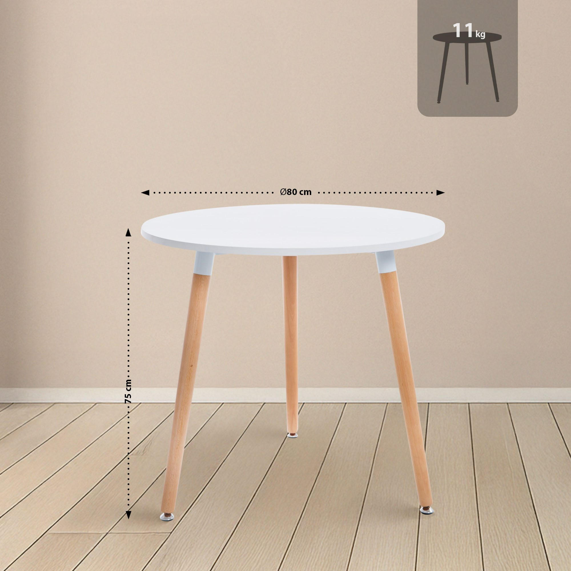 TISCHGRUPPE Holz Weiß (5-teilig) - Weiß, Holz (180/83/180cm) - CLP