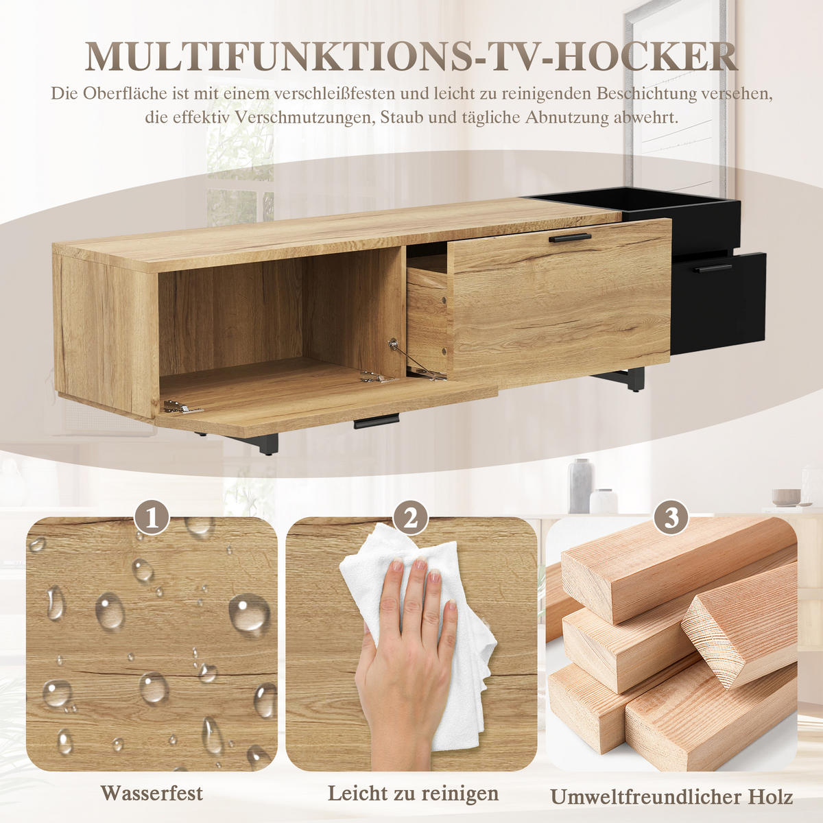 TV-ELEMENT 180/38/49 cm Schwarz mit offenen Fächern, 2 Schubladen und Stauraum - Schwarz, Holz (180/49/38cm) - Oxeza