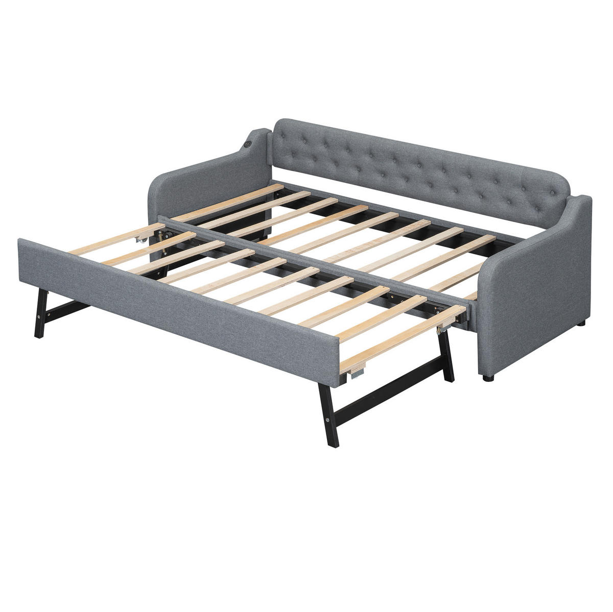 POLSTERBETT 90/200 cm mit Polsterbett und USB-Anschluss, Grau - Grau, Textil (90/200cm) - Flora Grace