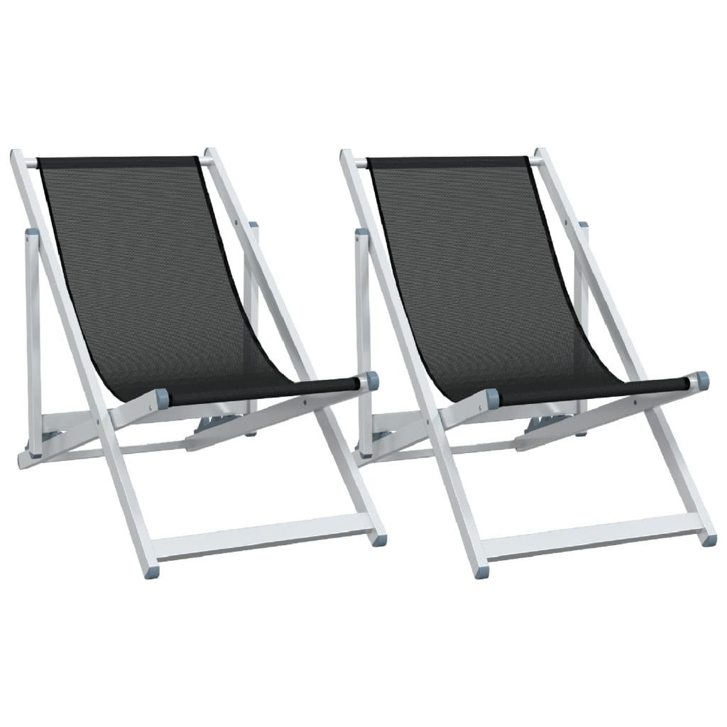 STRANDSTÜHLE 2Er Set Klappbar Schwarz Aluminium Und Textilene - Schwarz, Metall (57/80/97.5cm) - vidaXL