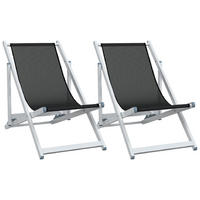 STRANDSTÜHLE 2Er Set Klappbar Schwarz Aluminium Und Textilene - Schwarz, Metall (57/80/97.5cm) - vidaXL