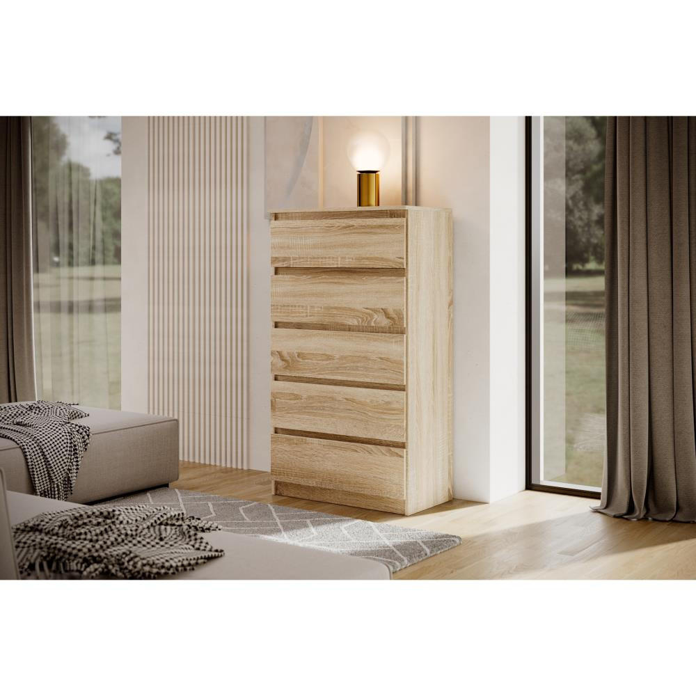 KOMMODE Lemon 70 cm mit fünf Schubladen eiche Sonoma - Sonoma Eiche, Holzwerkstoff (70/124.5/39cm) - Beautysofa