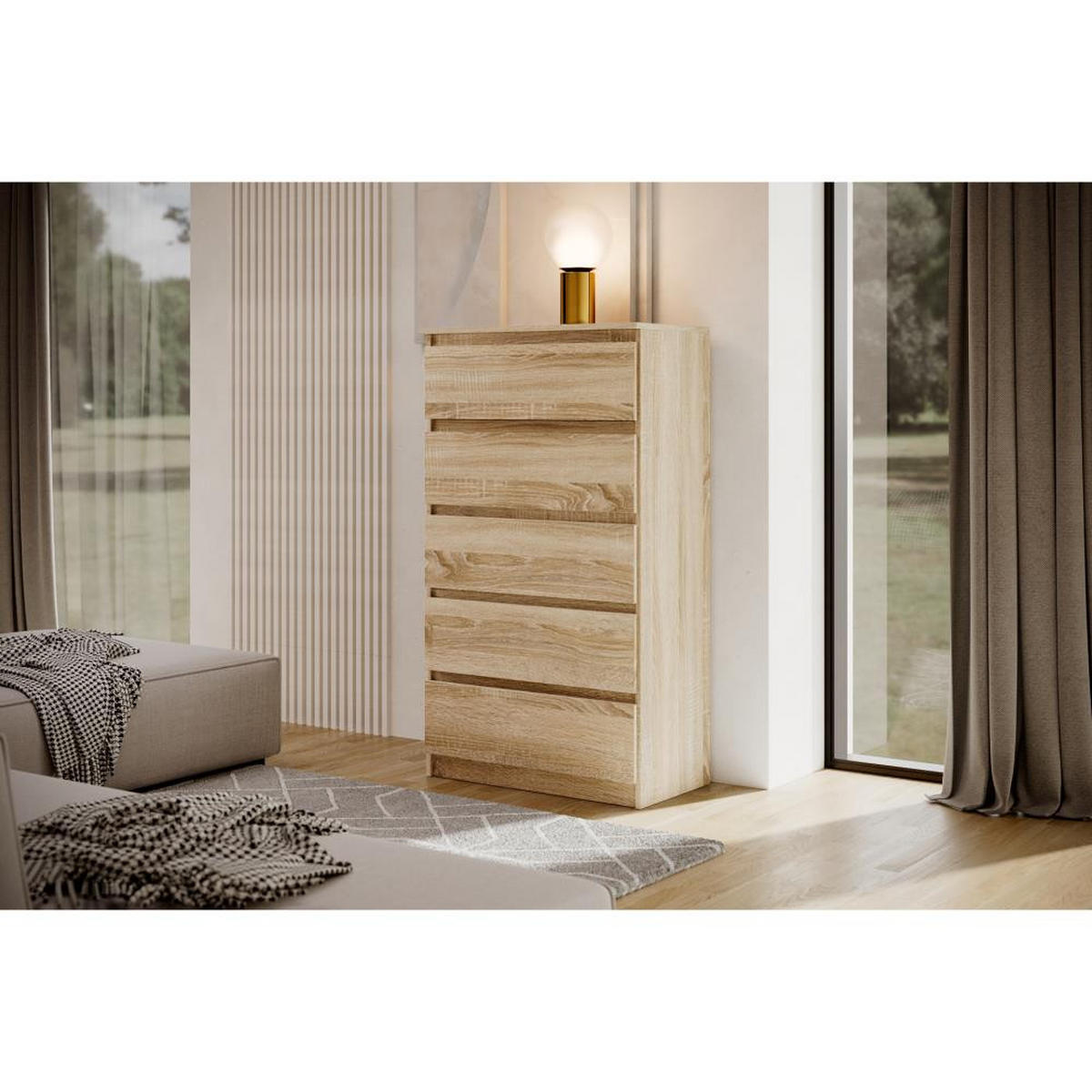 KOMMODE Lemon 70 cm mit fünf Schubladen eiche Sonoma - Sonoma Eiche, Holzwerkstoff (70/124.5/39cm) - Beautysofa
