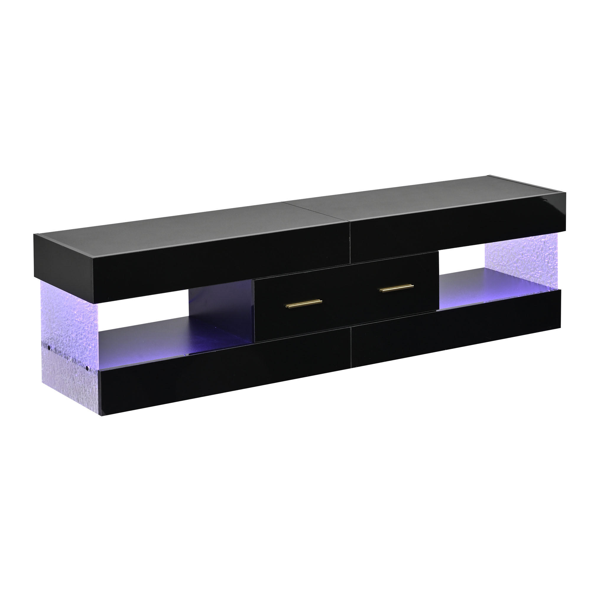 TV-ELEMENT152X35X40CM Schwarz-Hochglanz mit LED-Beleuchtung und Schubladen - Schwarz, Holz (46.71/18.21/89cm) - Raelunyi