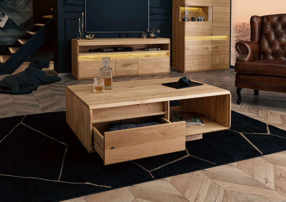 COUCHTISCH Wildeiche 110x70x40 natur geölt CARDIFF #160 - Braun, Holz (110/70/40cm) - Massivmoebel24