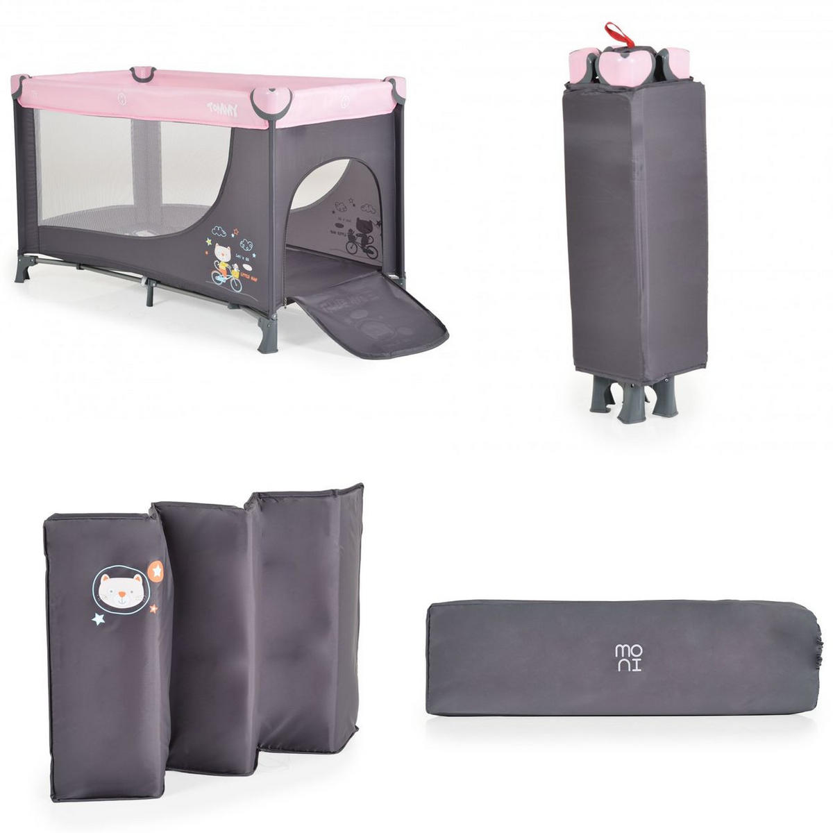 REISEBETT Tommy, 2 Ebenen rosa Faltmatratze Seiteneingang Tragetasche Laufstall - Rosa, Kunststoff (60/120cm) - Moni