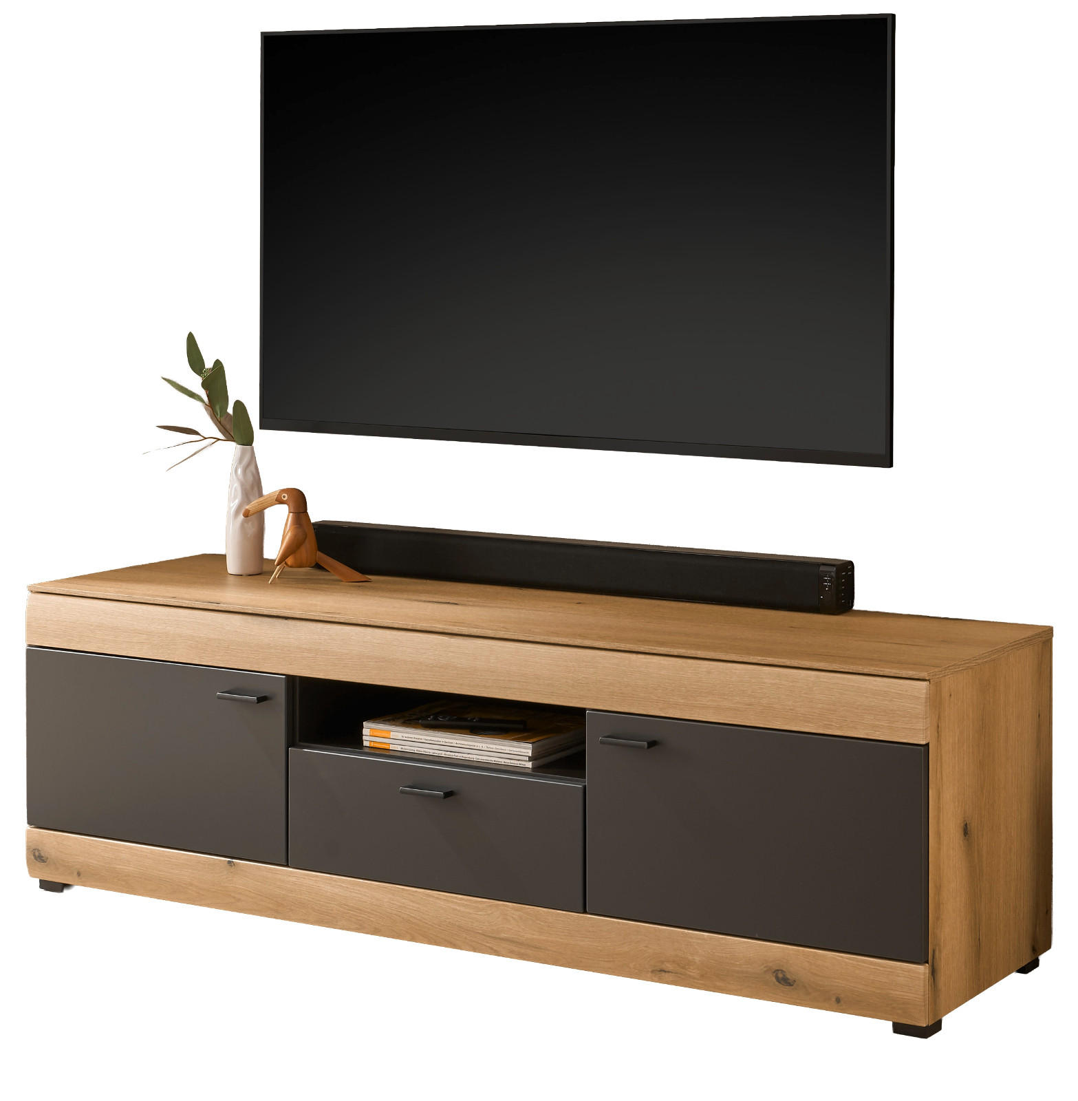TV-LOWBOARD in Eiche, grau 150 cm, TV Unterschrank mit Soft-Close - Kaschmir/Eichefarben, Holzwerkstoff/Kunststoff (150/484/45cm) - Furn.Design