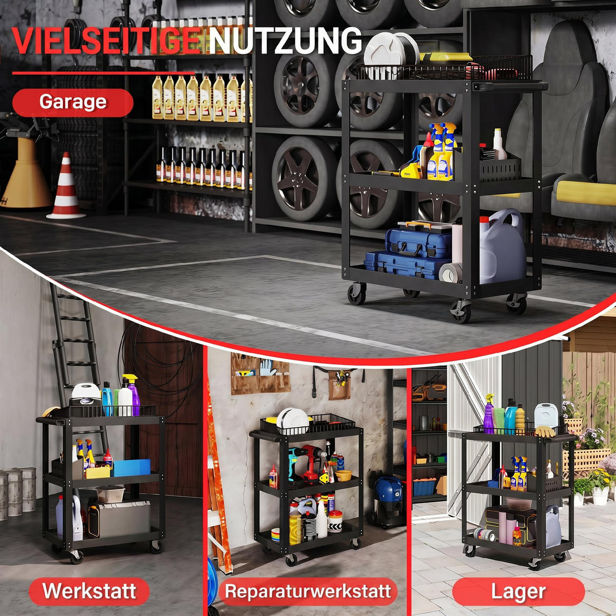 WERKZEUGWAGEN Metall Schwarz - Schwarz, Metall (35/82.5/70.5cm) - HOMCOM