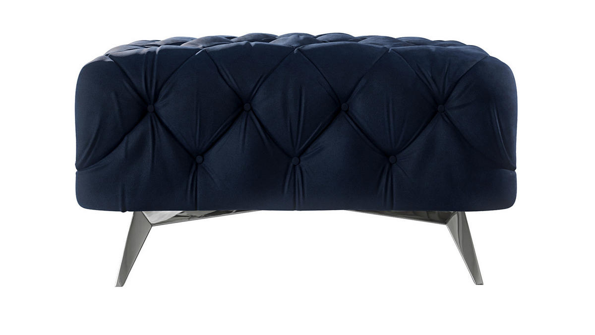 HOCKER Chesterfield Laura Marineblau Samt - Silberfarben/Dunkelblau, Holz/Textil (80/45/80cm) - S-Style Möbel