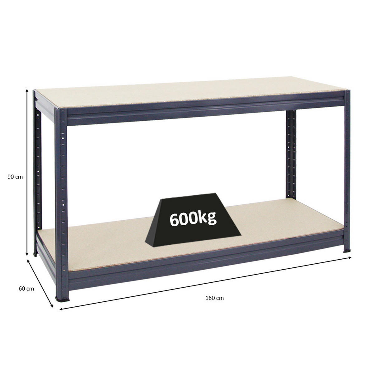 WERKBANK Dino höhenverstellbar 90x160x60 cm Traglast 600 kg Grau - Grau, Metall (160/87/60cm) - PROREGAL