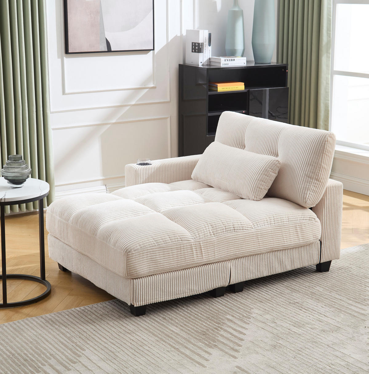 SESSEL mit USB und Getränkehaltern 140 x 112 x 81 cm Cord Beige - Beige, Holz (112/81/140cm) - Meubliv