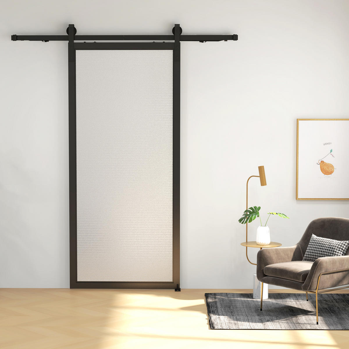 SCHIEBETÜREN-BESCHLAGSATZ, 183 cm Komplett-Set mit Schienen, Rollen, Anti-Sprung-Vorrichtungen, Türstopper, Schwarz - Schwarz, Metall (0.5/4/183cm) - HOMCOM