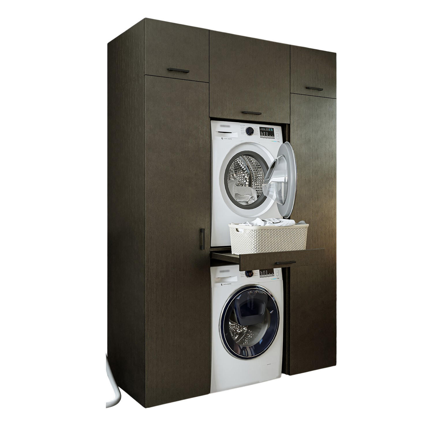 WASCHMASCHINENSCHRANK DUO-I 157cm Breit, 240cm Hoch - Schwarz, Holzwerkstoff (157/240/67cm)