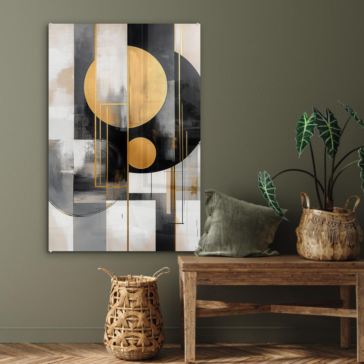 ACRYLGLASBILD Abstrakt - Gold - Silber - Formen - Ästhetisch - Modern 60x90 cm - Goldfarben, Glas (60/90cm) - MuchoWow