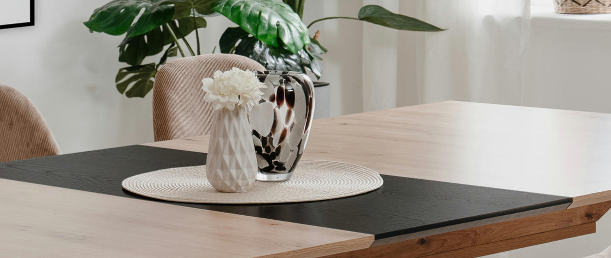 ESSTISCH Eiche Artisan, schwarz, Säulentisch ausziehbar 160 - 200 x 90 cm - Schwarz/Eiche Artisan, Holzwerkstoff/Metall (160/90/76cm) - Furn.Design