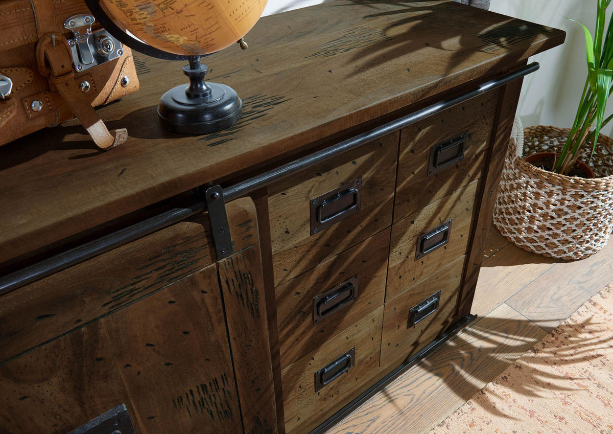 SIDEBOARD Mango 140x45x85 braun lackiert RAILWAY #421 - Braun, Holz (140/85/45cm) - Massivmoebel24