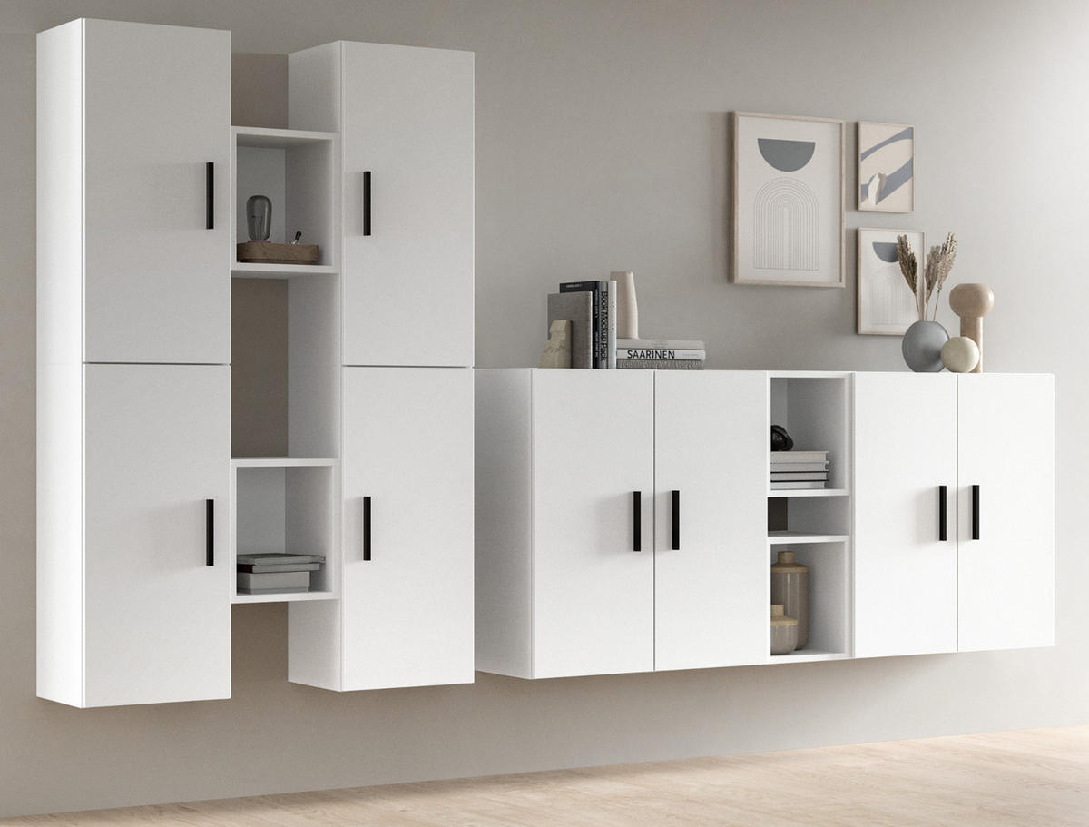 WOHNWAND weiß 259 x 184 cm, Wohnkombination hängend / stehend - Schwarz/Weiß, Holzwerkstoff/Kunststoff (259/151/34cm) - Inn.Furn