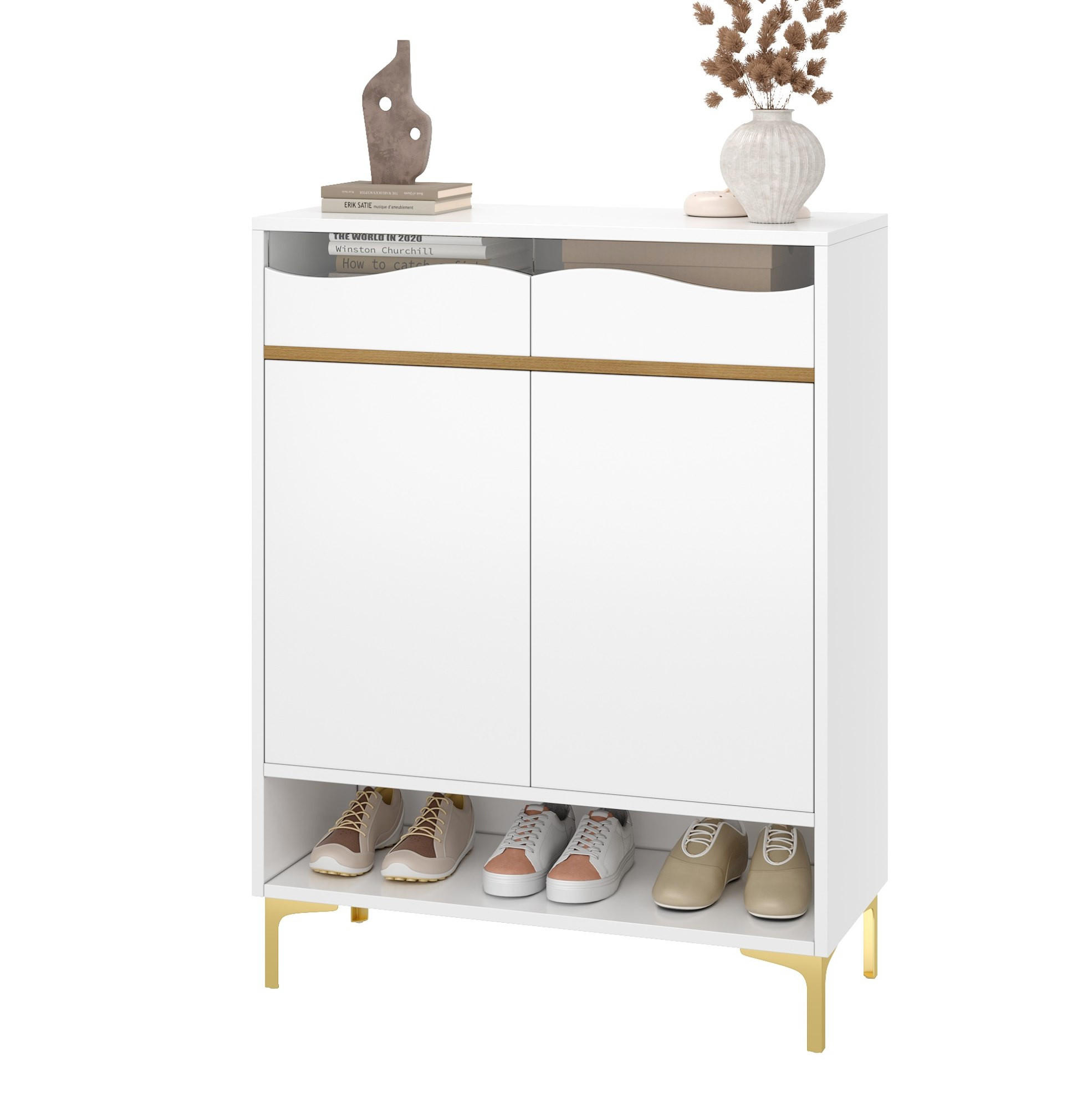 SCHUHSCHRANK 80/35/105 cm Weiß aus MDF und Spanplatte mit LED - Weiß, Holzwerkstoff (80/105/35cm) - OKWISH
