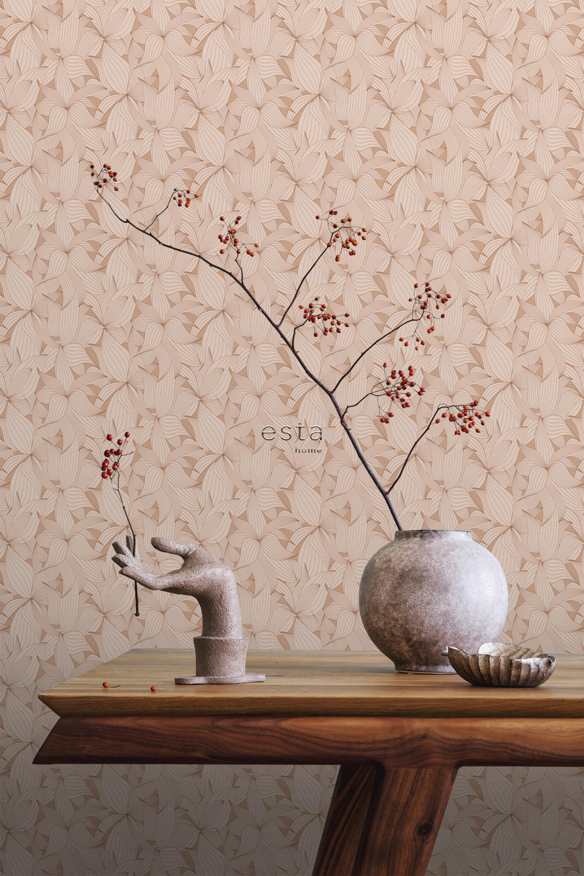 TAPETE gezeichnete Blätter 50 x 900 cm - Terracotta, Papier (50/900cm) - ESTAhome