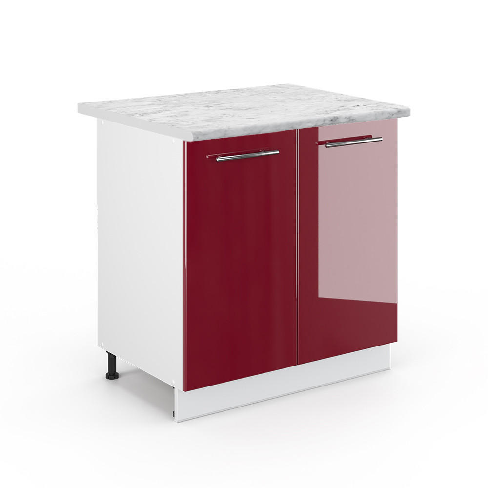 SPÜLENUNTERSCHRANK Fame-Line Bordeaux Hochglanz 80 cm mit Regal AP Marmor - Bordeaux/Weiß, Holzwerkstoff (80/82/60cm) - Vicco