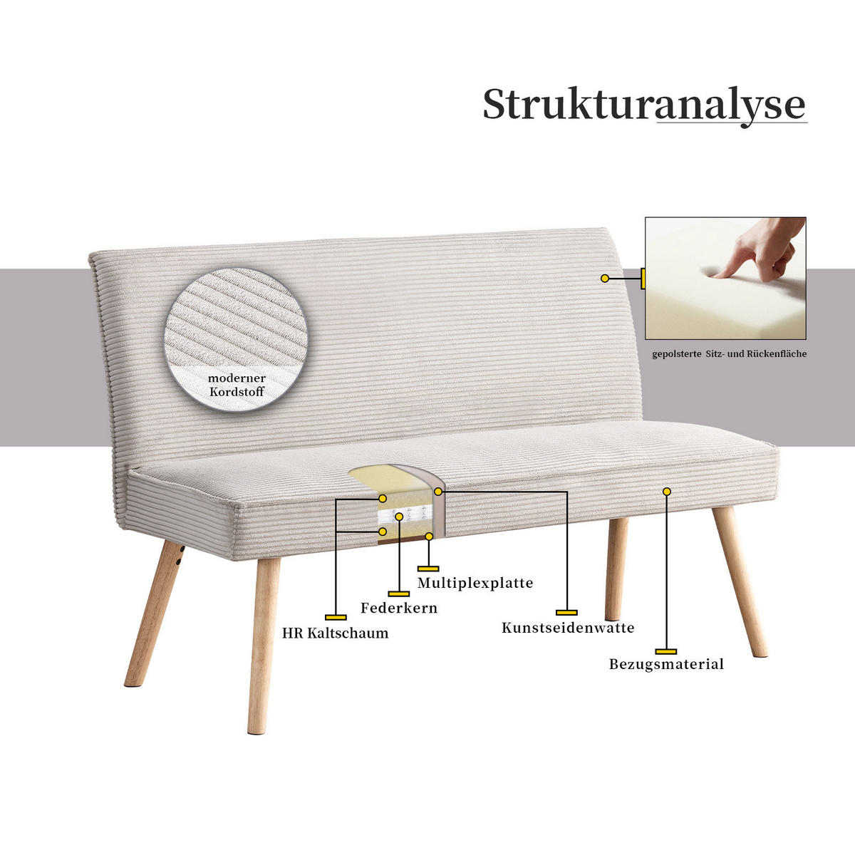 SITZBANK PAUL 120/63/90 cm Grau - Grau, Holz/Textil (120/90/63cm) - DUBI Möbel