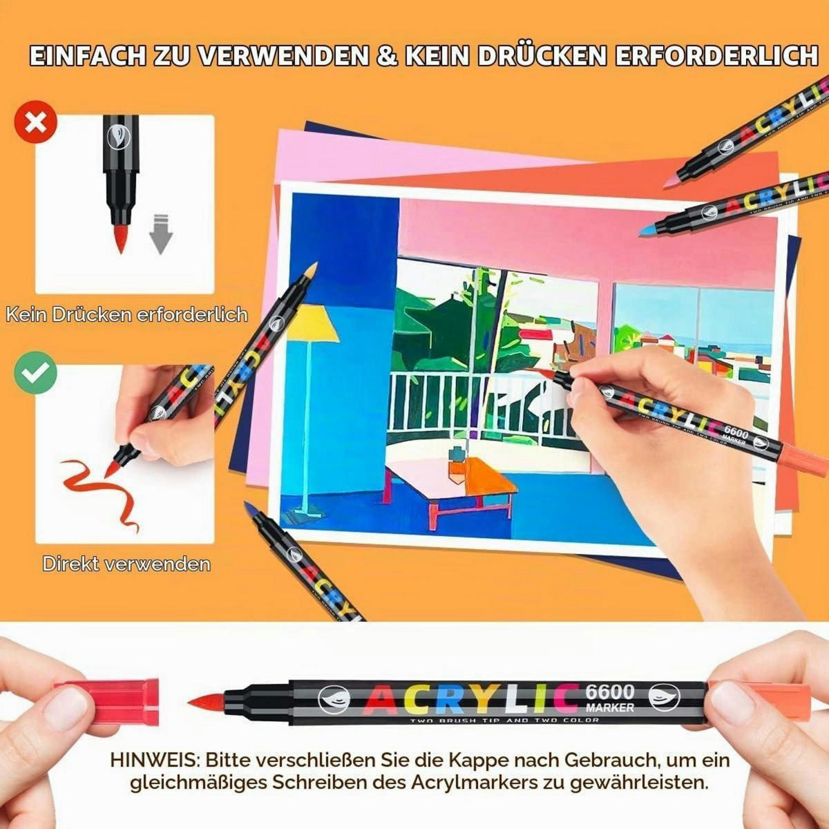 ACRYLSTIFTE 60er Set mit zwei Pinselspitzen - Multicolor, Kunststoff (1/1/15cm)