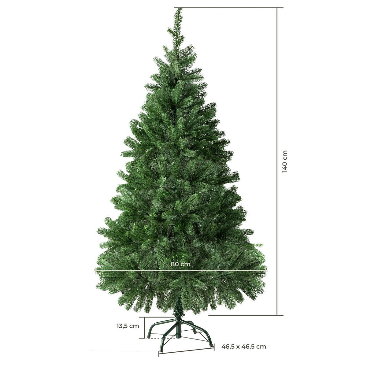 WEIHNACHTSBAUM , inklusive Metallständer mit Kunststoffkappen, grün - Grün, Kunststoff (140cm) - tectake