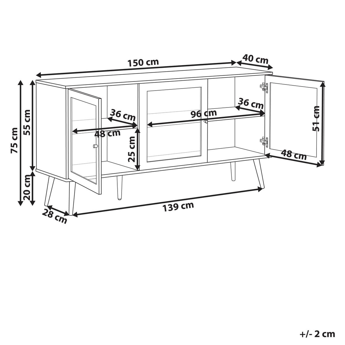 SIDEBOARD mit Glastüren 150 cm Hellbraun Albany - Braun, Holzwerkstoff (150/76/40cm) - Beliani