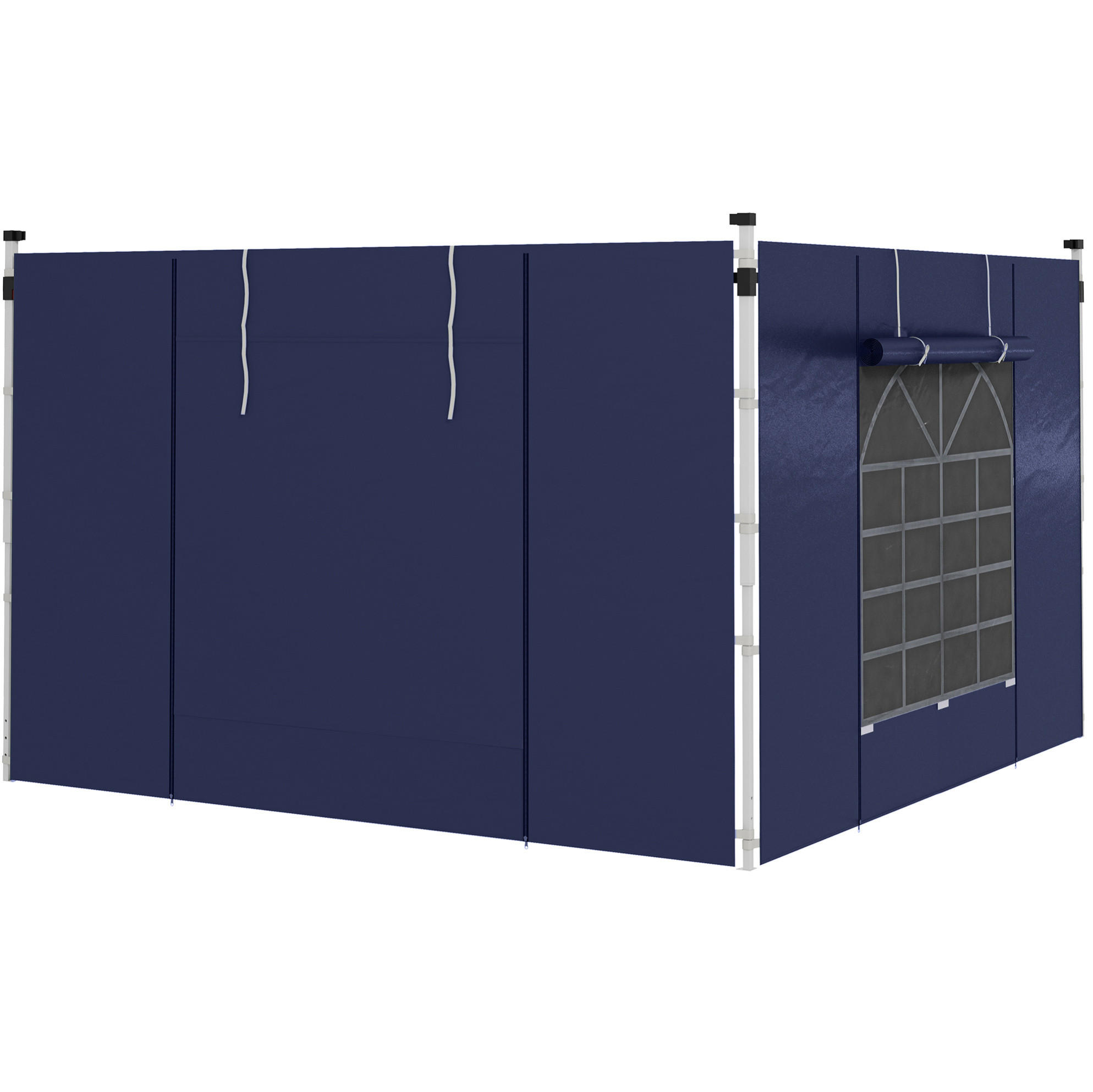 PAVILLON-SEITENWÄNDE 295/195 cm im 2er-Set aus Polyester mit Fenstern, Reißverschlusstüren und Riemenbefestigung, Blau - Blau, Kunststoff (195/195/295cm) - Redom