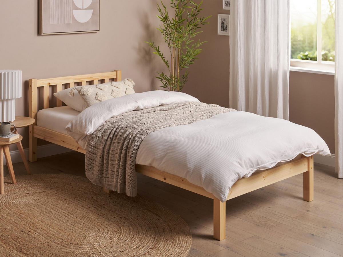 BETT mit Lattenrost 90x200 cm Heller Holzfarbton Florac - Hellbraun, Holz (90/200cm) - Beliani