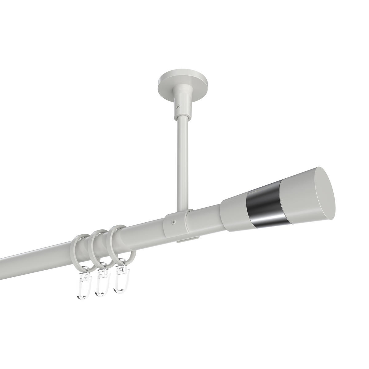 GARDINENSTANGEN-SET Sonette Tanara 420 cm (geteilt in 3 x 140 cm), 1-läufig, 20 mm Ø Weiß - Chromfarben/Schwarz, Metall (420cm) - INTERDECO