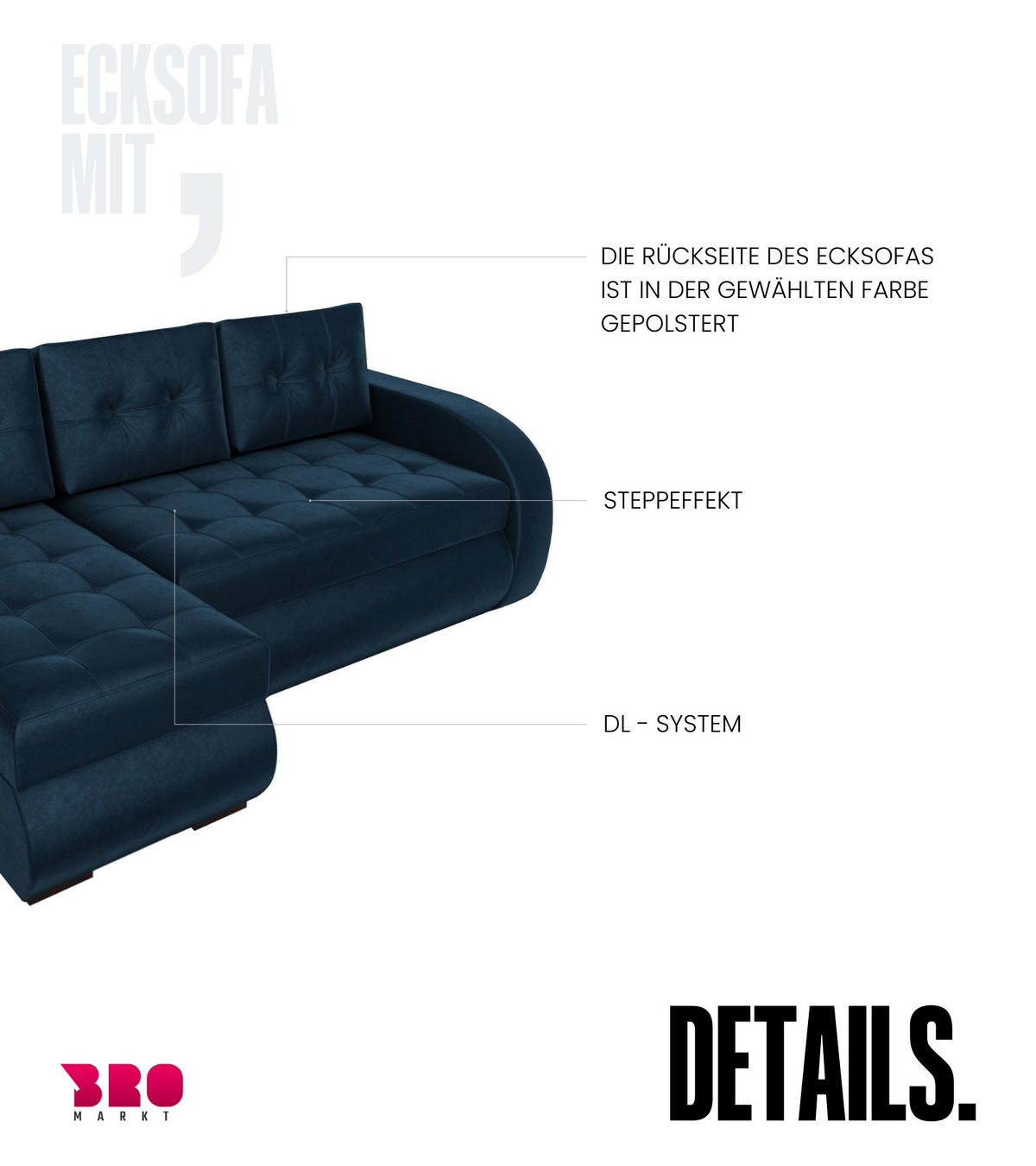 ECKSOFA Bergen mit Schlaffunktion Blau Samtstoff - Blau, Textil (238/141cm) - Bromarkt