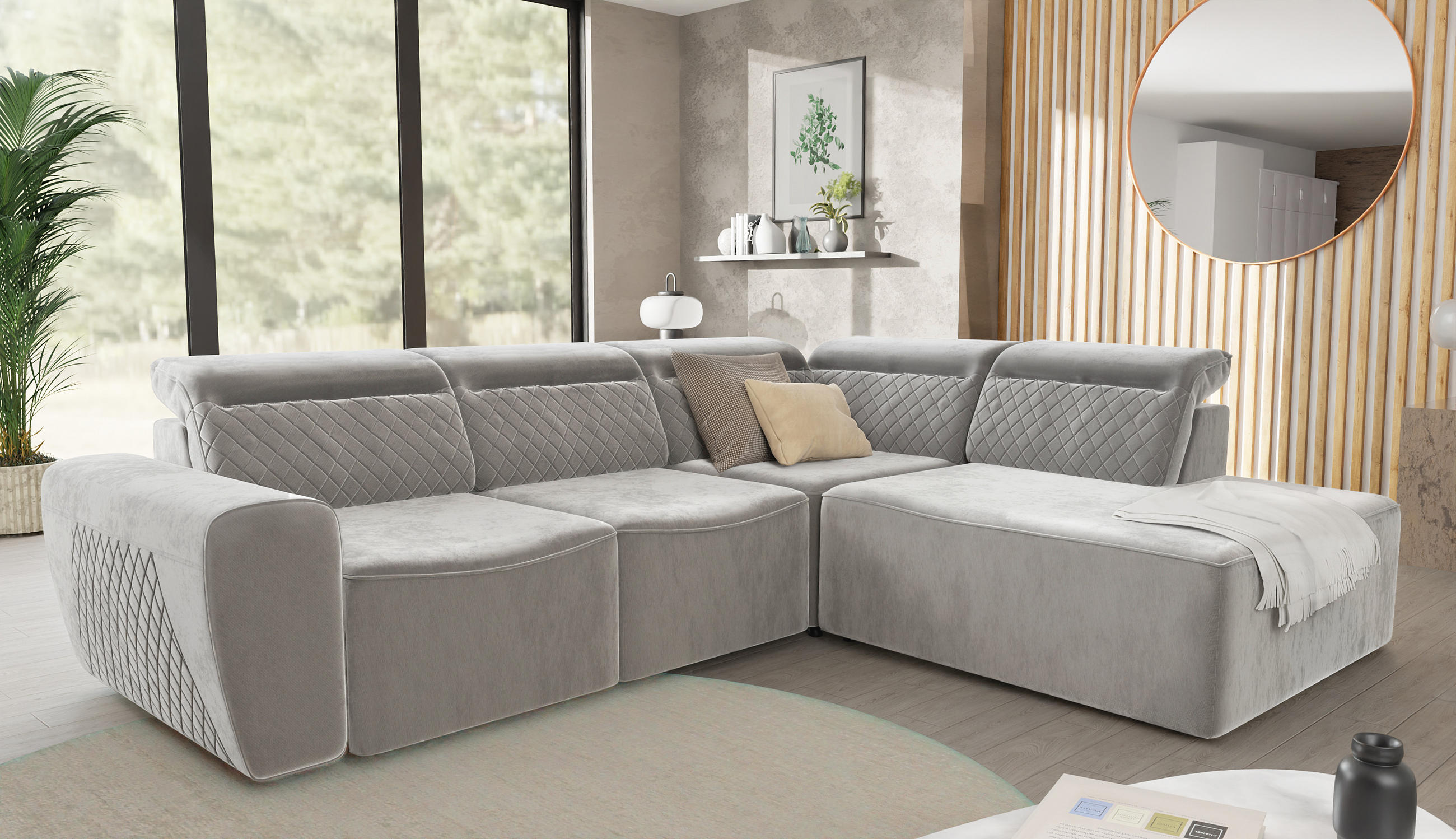 ECKSOFA Reid Grau Samt - Schwarz/Grau, Holz/Kunststoff (273/224cm) - S-Style Möbel