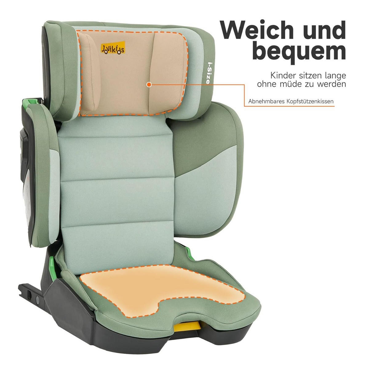 AUTOKINDERSITZ Faltbarer ISOFIX i-Size R129 verstellbare Rückenlehne - Grün, Textil (53/78/47cm) - BEXEVUE