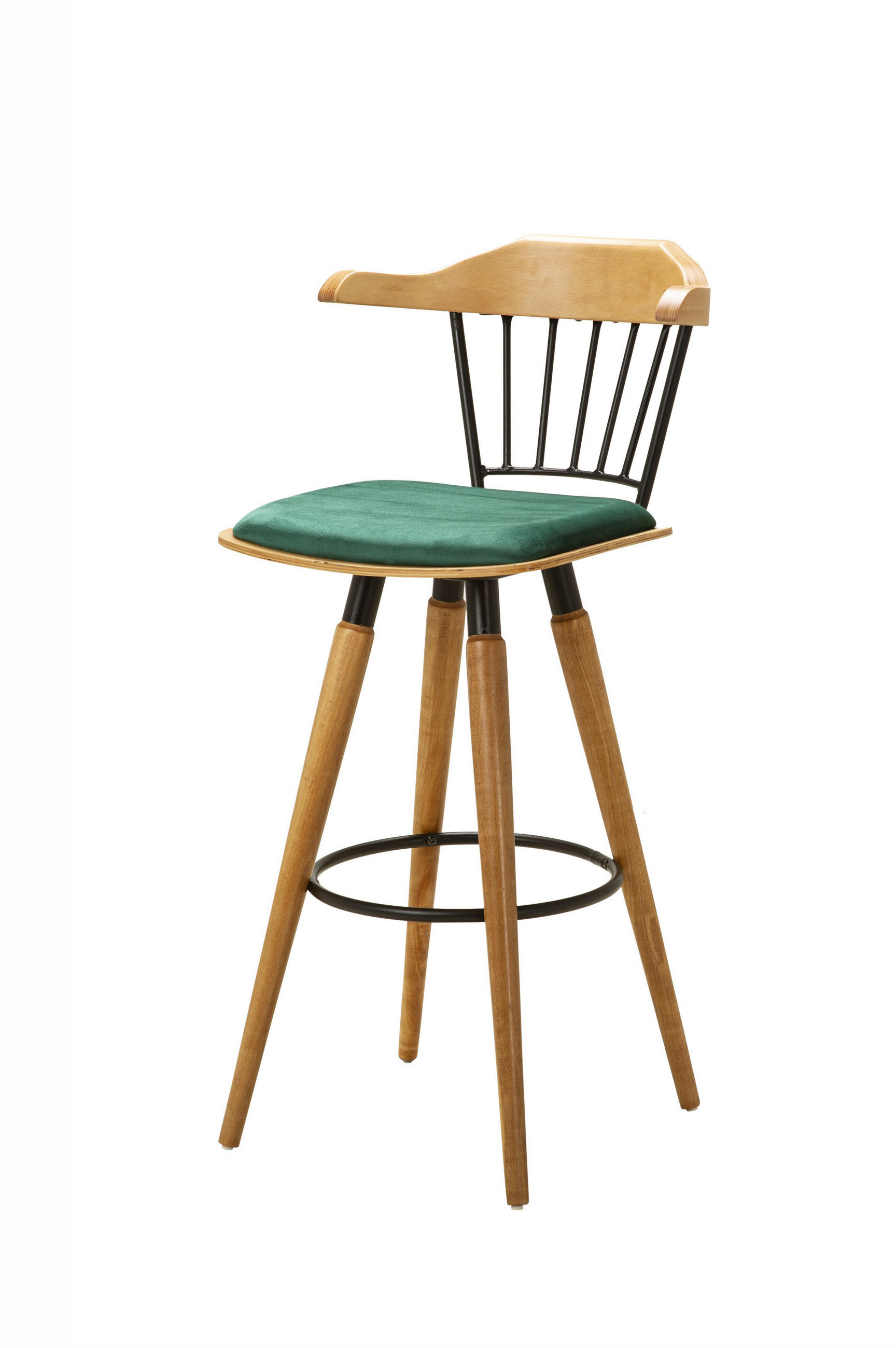 BARHOCKER MANCHESTER mit Samtbezug und Holzbeinen - Grün, Holz/Textil (41.5/110/41.5cm) - Stuhlmann