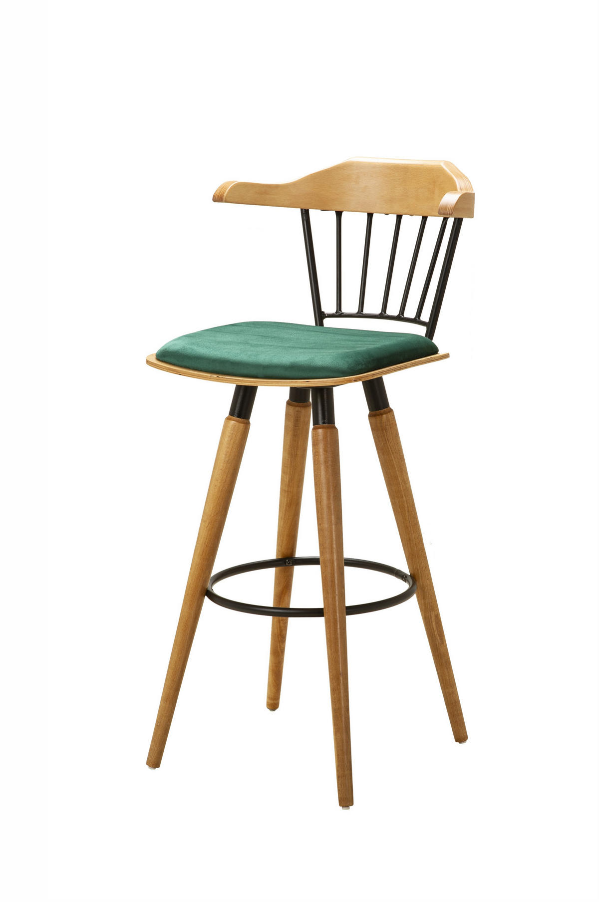 BARHOCKER MANCHESTER mit Samtbezug und Holzbeinen - Grün, Holz/Textil (41.5/110/41.5cm) - Stuhlmann