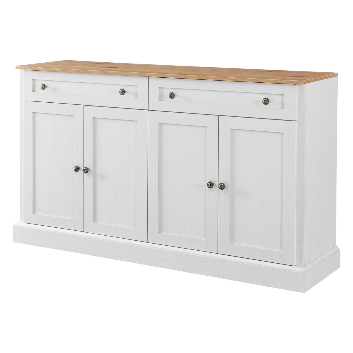 SIDEBOARD aus Spanplatte/MDF 150x40x86 cm Weiß/Naturholz mit 4 Türen, 2 Schubladen und verstellbaren Einlegeböden - Naturfarben, Holzwerkstoff (150/86/40cm) - Modfu