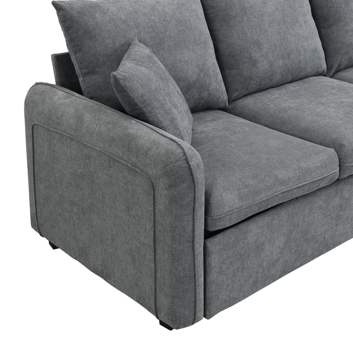WOHNLANDSCHAFT 5-Sitzer Chenille Dunkelgrau mit Schlaffunktion, Stauraum und mit Hocker - Dunkelgrau, Holzwerkstoff/Kunststoff (188/86/82cm) - WISHDOR