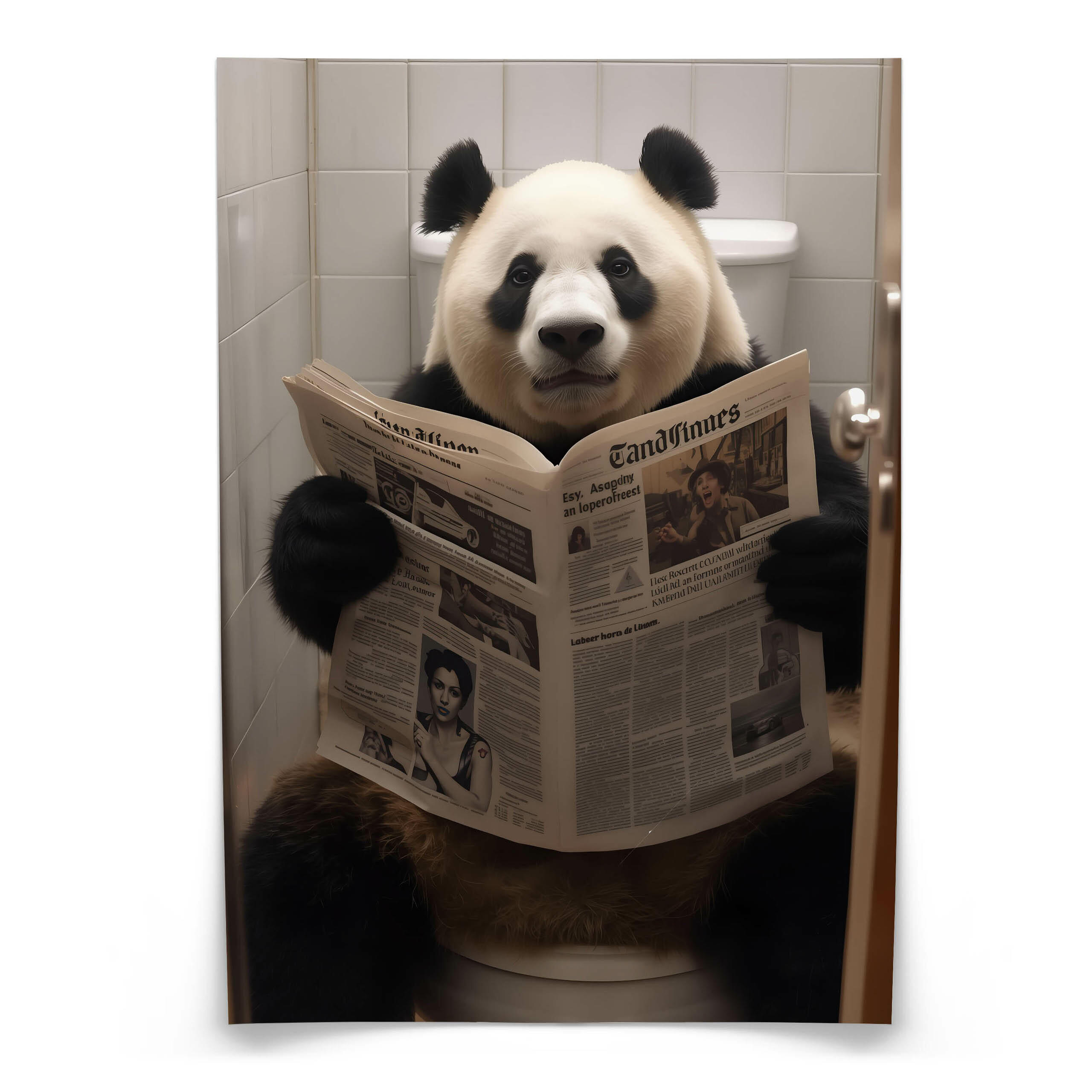 POSTER für Badezimmer WC PANDA auf Toilette mit Zeitung Abstraktion 50x70cm - Beige/Schwarz, Papier (50/70/70cm) - Muralo
