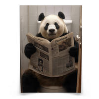 POSTER für Badezimmer WC PANDA auf Toilette mit Zeitung Abstraktion 30x40cm - Beige/Schwarz, Papier (30/40/40cm) - Muralo