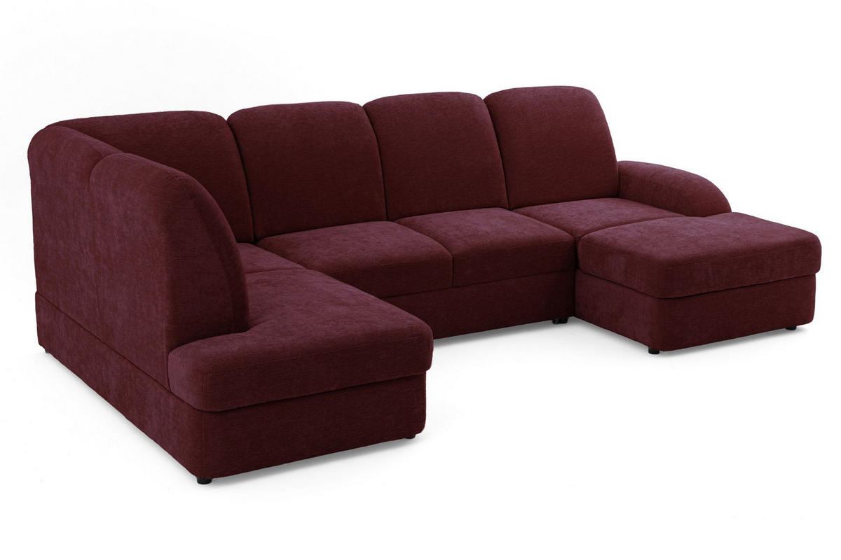 ECKSOFA VIBE U Links mit Schlaffunktion 129x263 Chenille Bordeaux - Bordeaux/Schwarz, Holz/Kunststoff (280/102/186cm) - Muffo