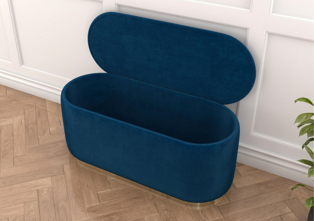 POUF Scarlett mit Stauraum, goldene Basis, 110/47/45 cm, Marineblau - Goldfarben/Dunkelblau, Holzwerkstoff/Textil (110/47/45cm) - Dancan